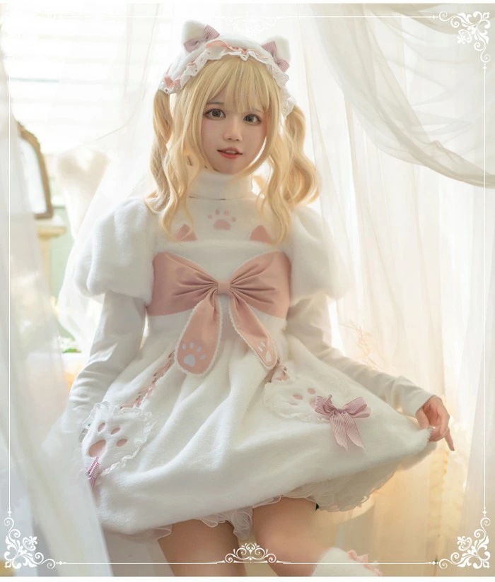 ロリィタ ワンピース 半袖 秋冬 あったか ボア 甘ロリ 肉球 ネコ 猫耳 リボン ゆめかわ 姫系 防寒 冬 モコモコ 日系 ソフトガール 可愛い ロリータ パフスリーブアウター 冬服 女 aa14 ロリィタ ワンピース 半袖 秋冬 あったか ボア 甘ロリ 肉球 ネコ 猫耳 リボン ゆめかわ 姫系 防寒 冬 モコモコ 日系 ソフトガール 可愛い ロリータ パフスリーブアウター 冬服 女 aa14