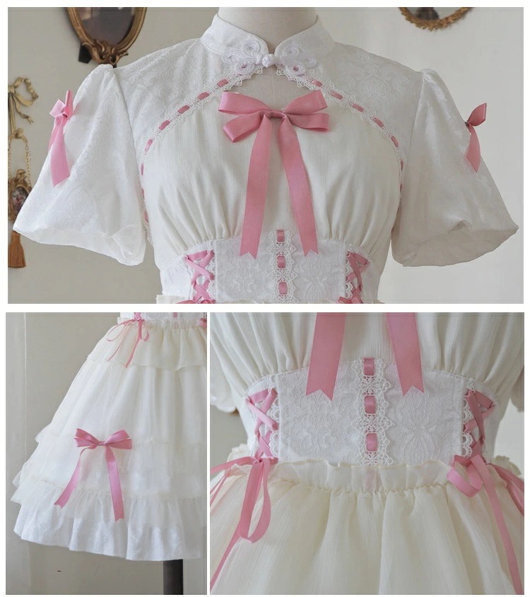 ロリータ服 ワンピース ヘアバンド セット 半袖 長袖 ロリータ エレガント華やか お姫様 リボン ふわふわ ゴスロリ＆ロリータ ドレス フリル ショート丈 ドレス 喫茶店 女子中高生 イベント衣装