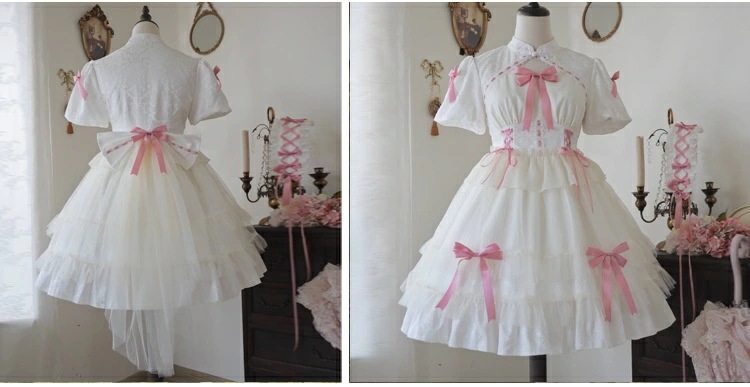 ロリータ服 ワンピース ヘアバンド セット 半袖 長袖 ロリータ エレガント華やか お姫様 リボン ふわふわ ゴスロリ＆ロリータ ドレス フリル ショート丈 ドレス 喫茶店 女子中高生 イベント衣装