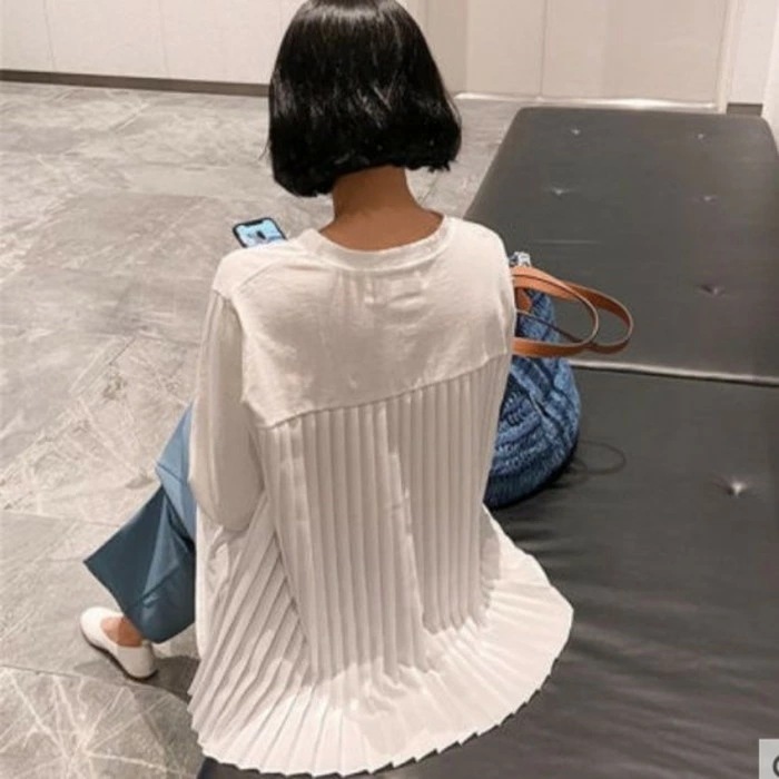 2021年 春夏 新作 2color プリーツ バック Aライン トップス 長袖 2021年 春夏 新作 2color プリーツ バック Aライン トップス 長袖