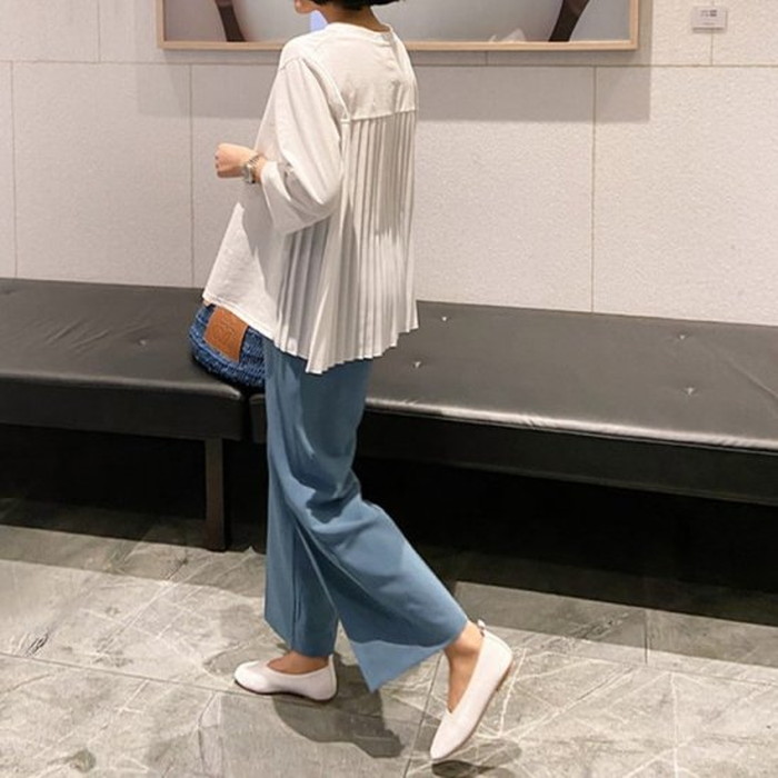 2021年 春夏 新作 2color プリーツ バック Aライン トップス 長袖 2021年 春夏 新作 2color プリーツ バック Aライン トップス 長袖