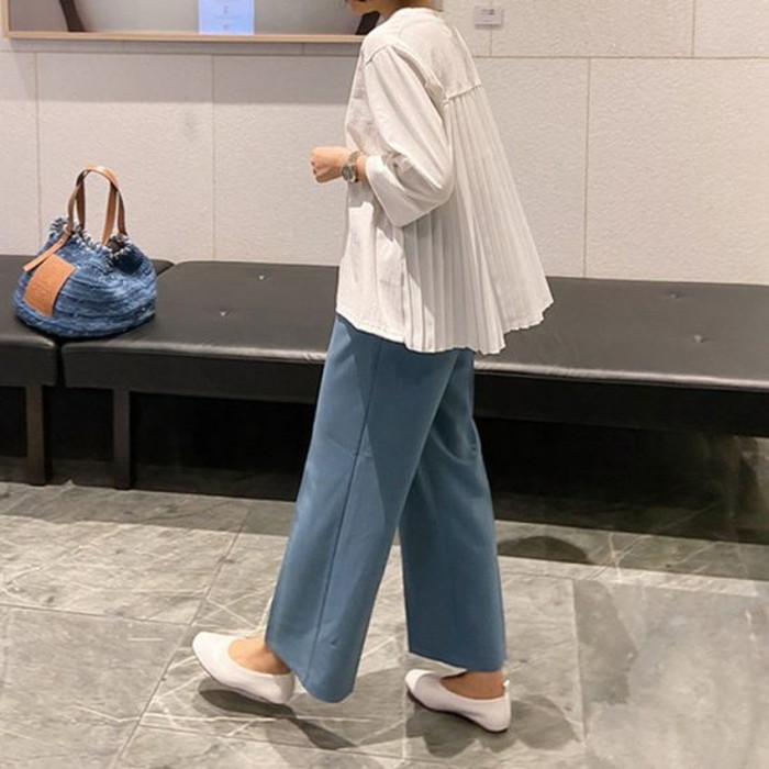 2021年 春夏 新作 2color プリーツ バック Aライン トップス 長袖 2021年 春夏 新作 2color プリーツ バック Aライン トップス 長袖