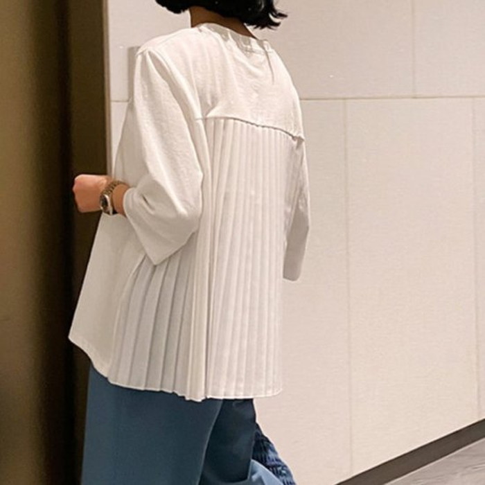 2021年 春夏 新作 2color プリーツ バック Aライン トップス 長袖 2021年 春夏 新作 2color プリーツ バック Aライン トップス 長袖