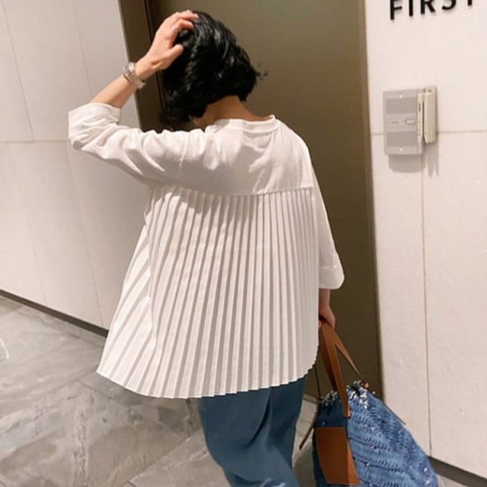 2021年 春夏 新作 2color プリーツ バック Aライン トップス 長袖 2021年 春夏 新作 2color プリーツ バック Aライン トップス 長袖