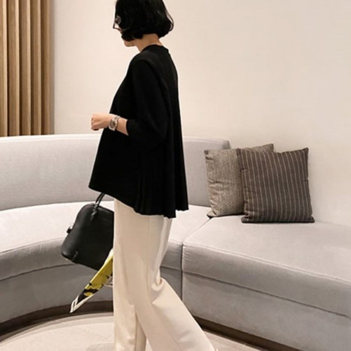 2021年 春夏 新作 2color プリーツ バック Aライン トップス 長袖 2021年 春夏 新作 2color プリーツ バック Aライン トップス 長袖