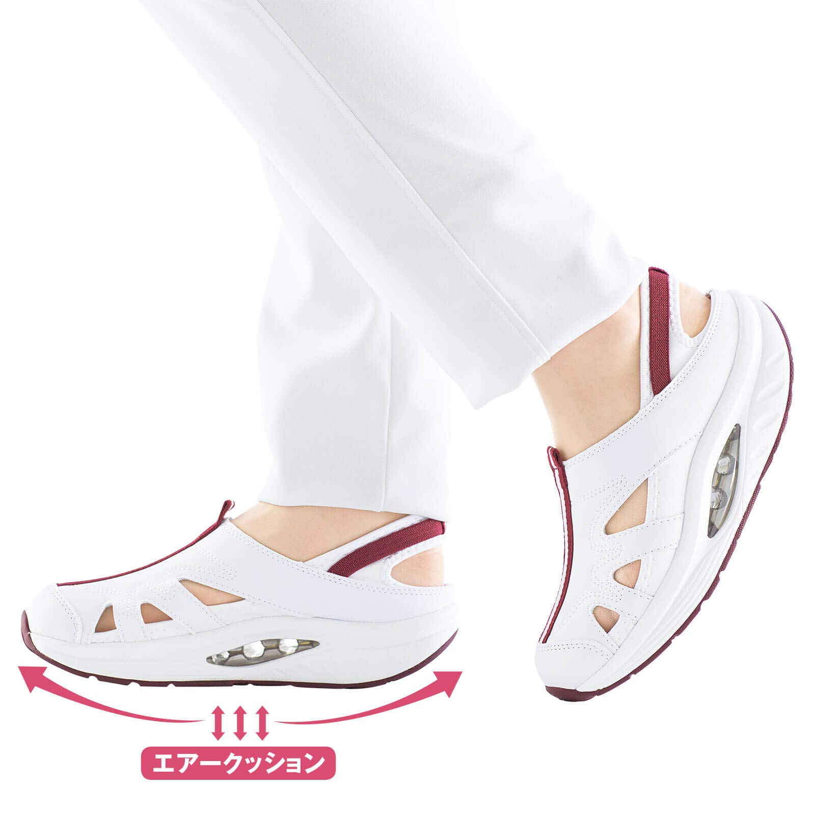 [アンファミエ] ナースシューズ スポーツフィットスニーカー 舟底ソール 疲れにくい 2WAY 蒸れ防止 メッシュ素材 ネイビー 24.0~24.5