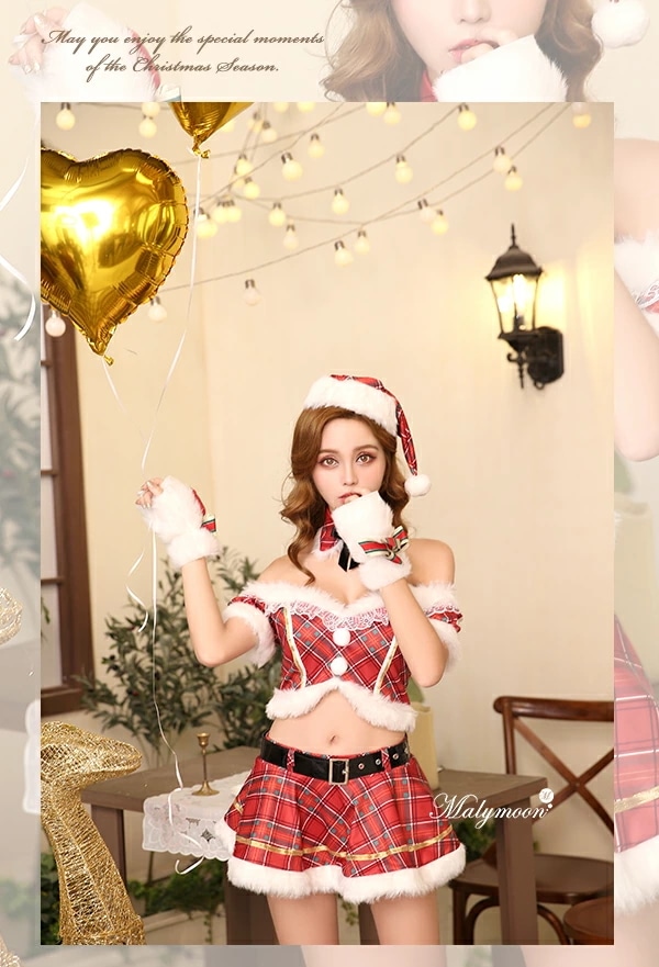 【即納】サンタコスプレセクシー クリスマス 衣装 レディース サンタ チェック柄 かわいい セクシー サンタクロース サンタコス キャバ フリーサイズ コスチューム マリームーン malymoon【7