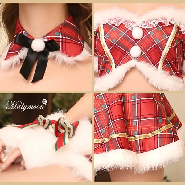 【即納】サンタコスプレセクシー クリスマス 衣装 レディース サンタ チェック柄 かわいい セクシー サンタクロース サンタコス キャバ フリーサイズ コスチューム マリームーン malymoon【7