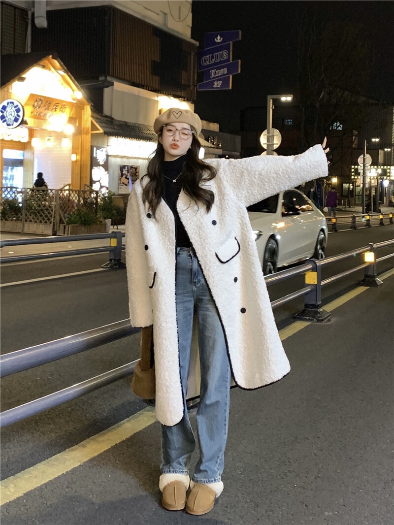 ボアコート ムートン コート ダブル ロングコート レディースアウター ジャケット コート. アウター もこもこ 可愛い ボアフリース ガウンコート 2カラー C330 ボアコート ムートン コート ダブル ロングコート レディースアウター ジャケット コート. アウター もこもこ 可愛い ボアフリース ガウンコート 2カラー C330