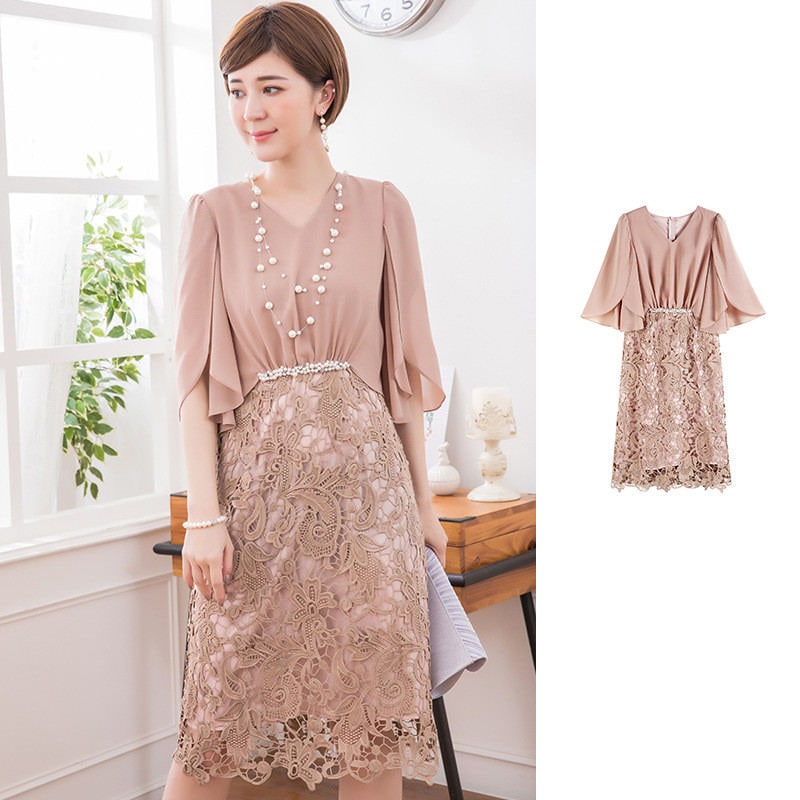卒業式 服 母 服装 ワンピーススーツ セレモニースーツ レース Vネック ドルマン 卒園式 ママ 入学式 レディース 母親 40代 50代 30代 OL 通勤 面接