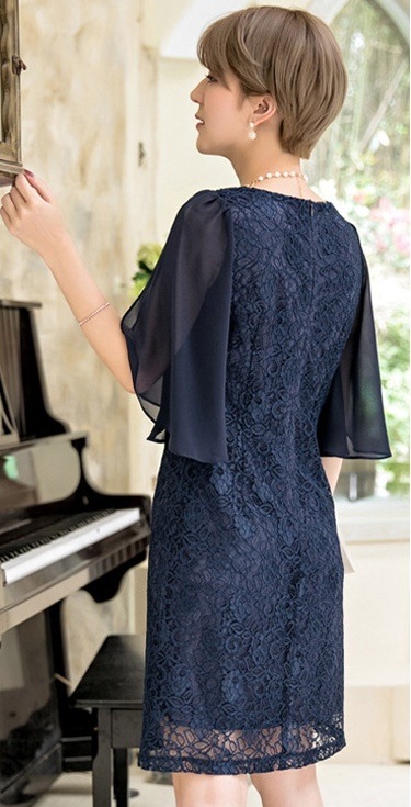 1728. : レディース服 シフォン袖レースドレス(ネイ... 格安高品質