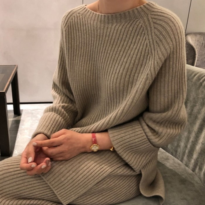 2020年 秋冬 3color　クルーネック リブニット パンツ セットアップ