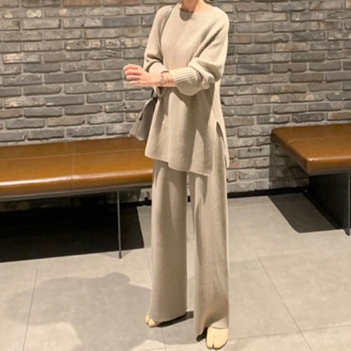 2020年 秋冬 3color　クルーネック リブニット パンツ セットアップ