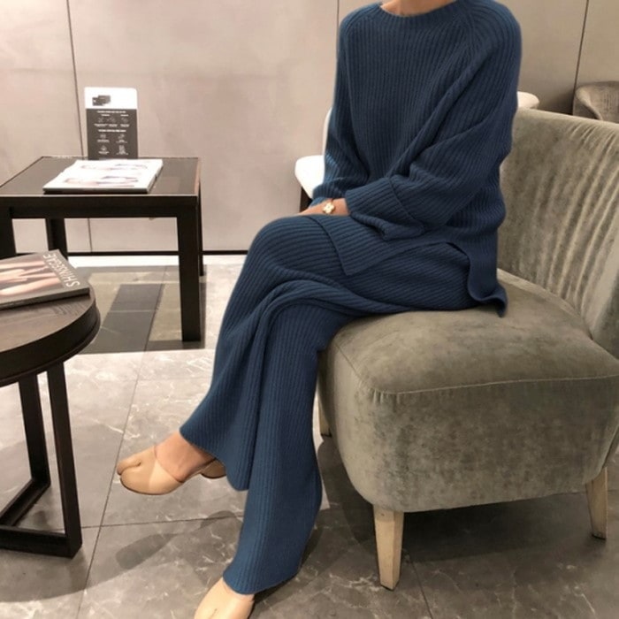 2020年 秋冬 3color　クルーネック リブニット パンツ セットアップ