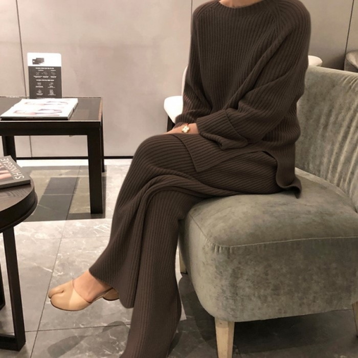 2020年 秋冬 3color　クルーネック リブニット パンツ セットアップ