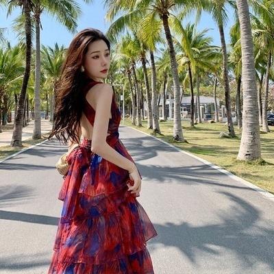 ワンピース ロングスカート ロング ロング丈 マキシ マキシ丈 袖なし ノースリーブ Vネック ホルターネック Aライン フリル ウエストマーク 透け感 かわいい 大人可愛い 大人 上品 おしゃれ