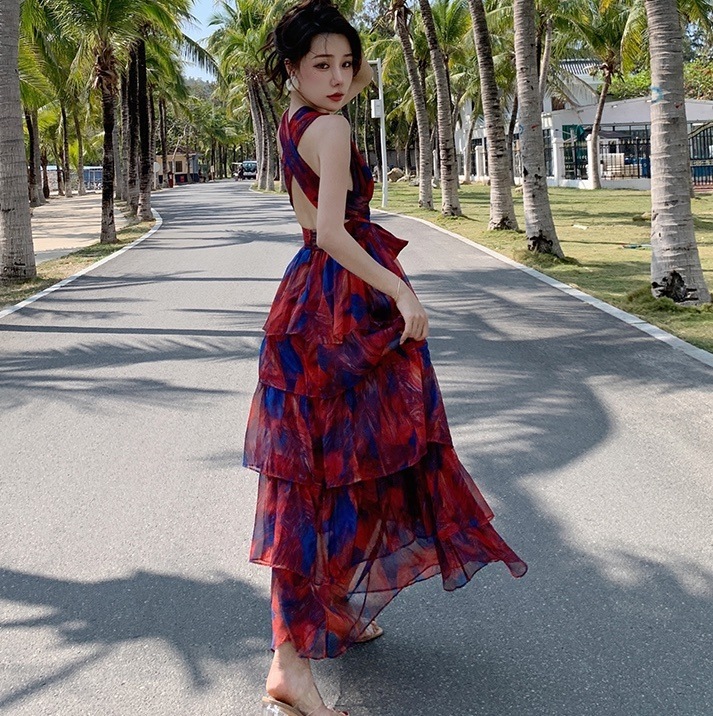 ワンピース ロングスカート ロング ロング丈 マキシ マキシ丈 袖なし ノースリーブ Vネック ホルターネック Aライン フリル ウエストマーク 透け感 かわいい 大人可愛い 大人 上品 おしゃれ