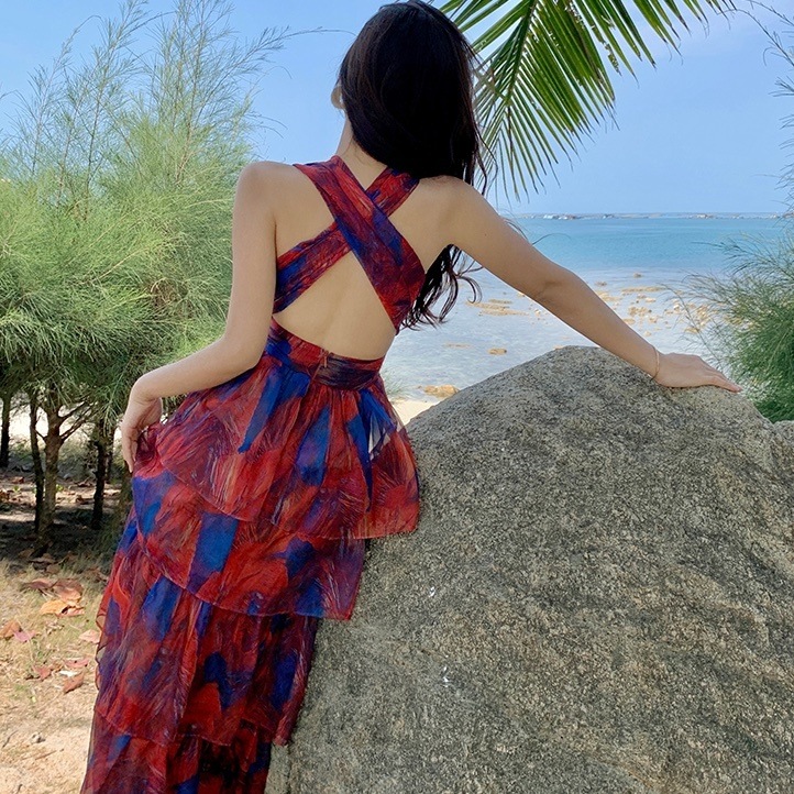 ワンピース ロングスカート ロング ロング丈 マキシ マキシ丈 袖なし ノースリーブ Vネック ホルターネック Aライン フリル ウエストマーク 透け感 かわいい 大人可愛い 大人 上品 おしゃれ