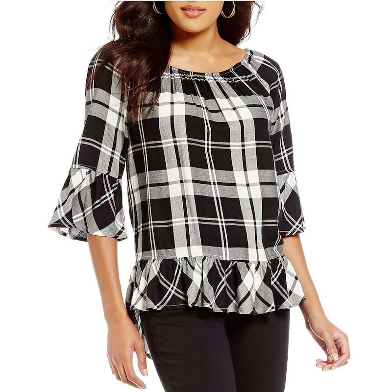 ウエストバウンド レディース トップス ブラウス・シャツ【Westbound Petites Plaid Peplum Top】Black/White ウエストバウンド レディース トップス ブラウス・シャツ【Westbound Petites Plaid Peplum Top】Black/White