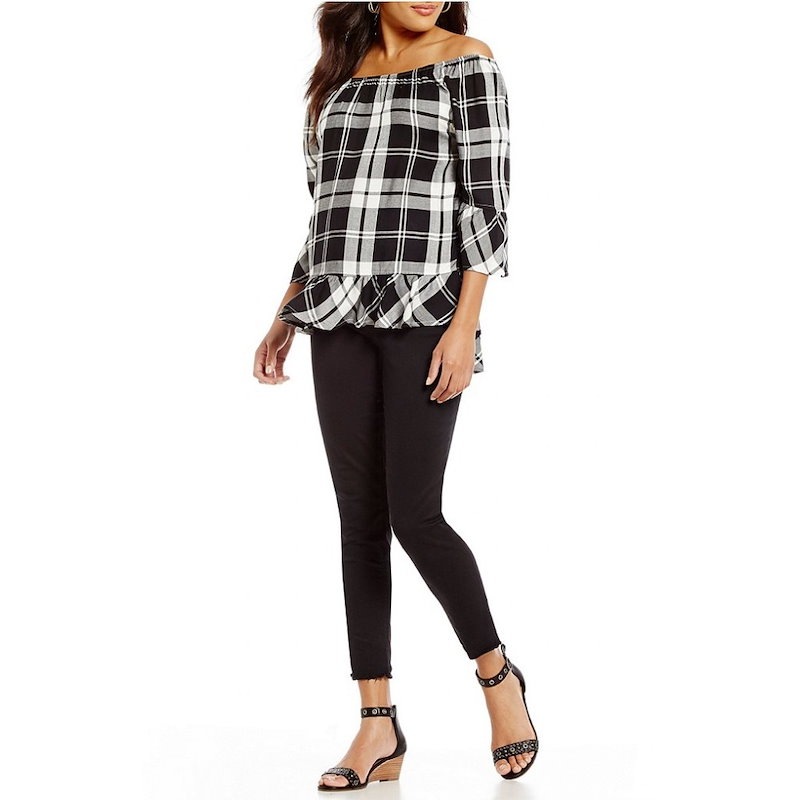 ウエストバウンド レディース トップス ブラウス・シャツ【Westbound Petites Plaid Peplum Top】Black/White ウエストバウンド レディース トップス ブラウス・シャツ【Westbound Petites Plaid Peplum Top】Black/White