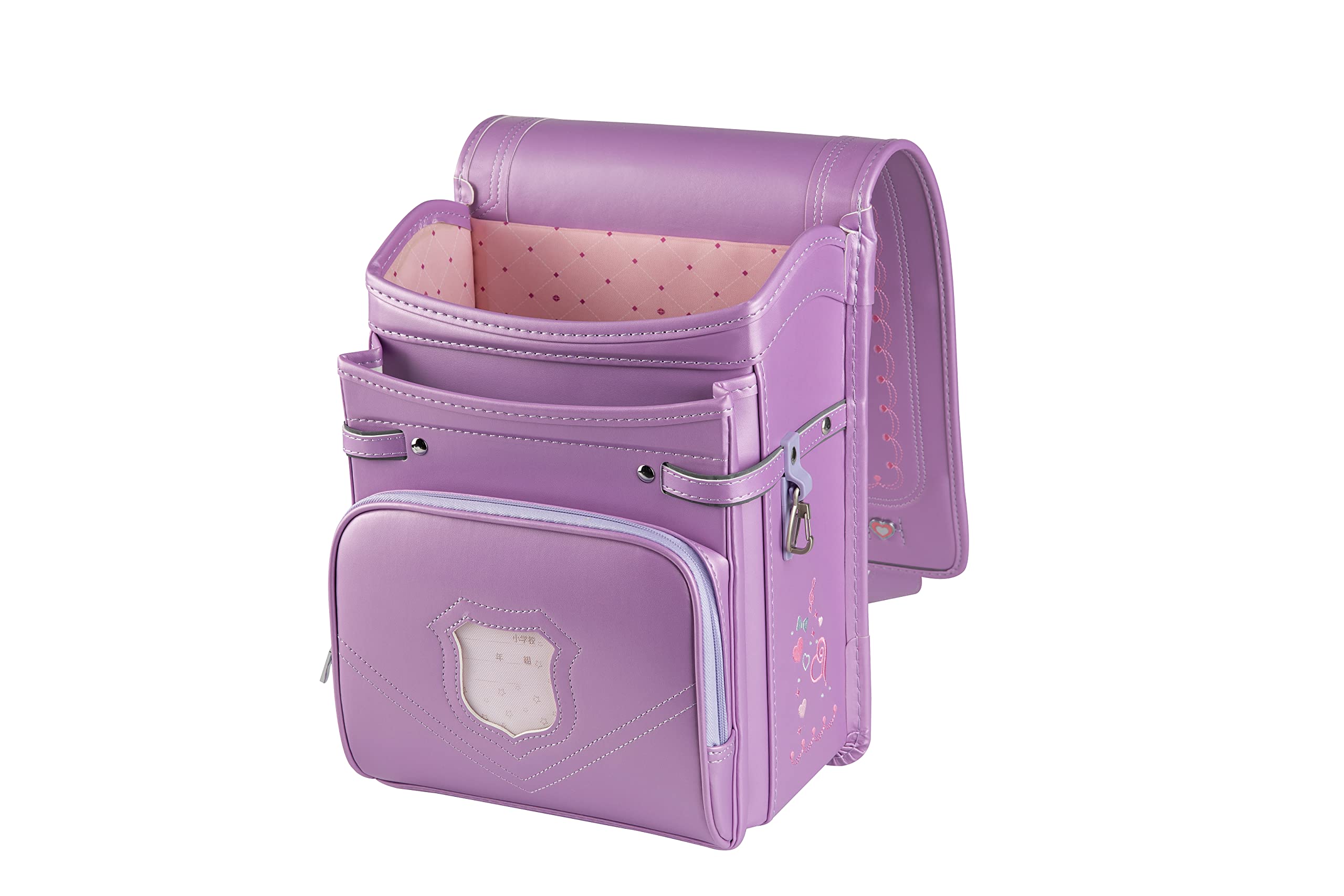 【新品】 ランドセル 女の子 パープル ピンク 軽量 刺繍 透明カバー付き