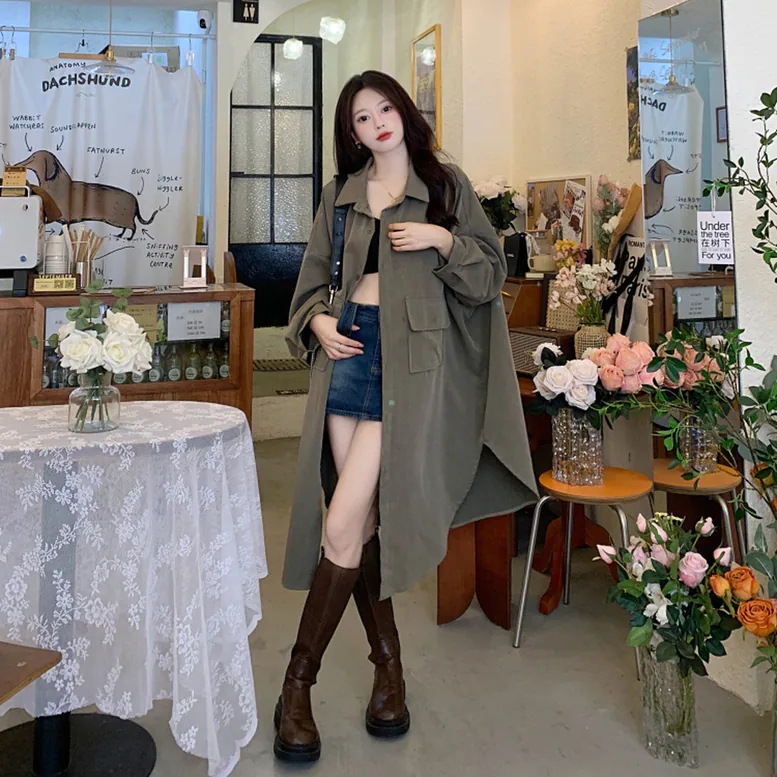 2color レディース ロングシャツコート アウター シャツジャケット 襟付き トレンチ 2color レディース ロングシャツコート アウター シャツジャケット 襟付き トレンチ