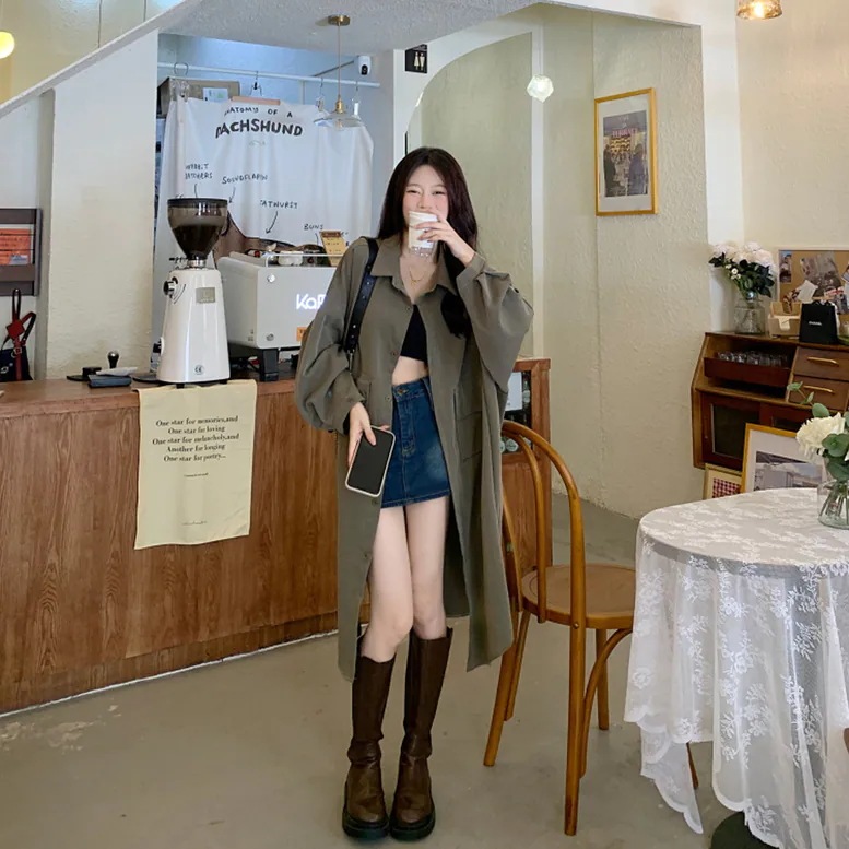 2color レディース ロングシャツコート アウター シャツジャケット 襟付き トレンチ 2color レディース ロングシャツコート アウター シャツジャケット 襟付き トレンチ