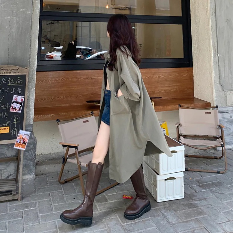 2color レディース ロングシャツコート アウター シャツジャケット 襟付き トレンチ 2color レディース ロングシャツコート アウター シャツジャケット 襟付き トレンチ