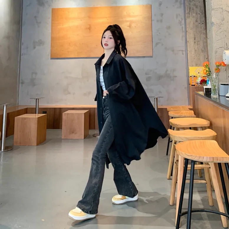 2color レディース ロングシャツコート アウター シャツジャケット 襟付き トレンチ 2color レディース ロングシャツコート アウター シャツジャケット 襟付き トレンチ