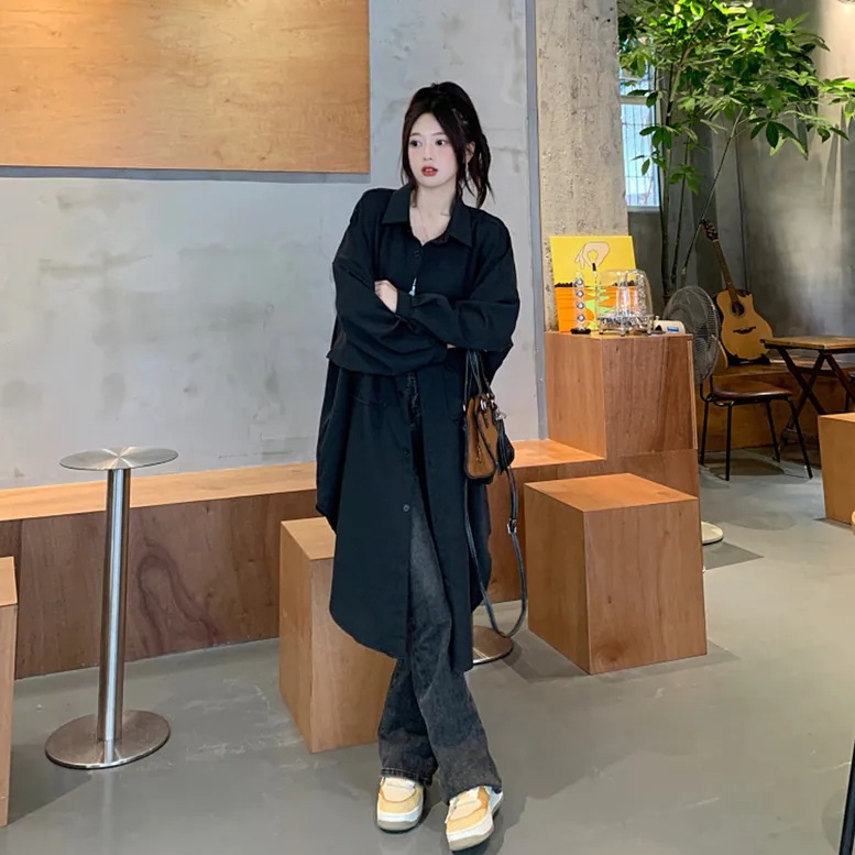 2color レディース ロングシャツコート アウター シャツジャケット 襟付き トレンチ 2color レディース ロングシャツコート アウター シャツジャケット 襟付き トレンチ