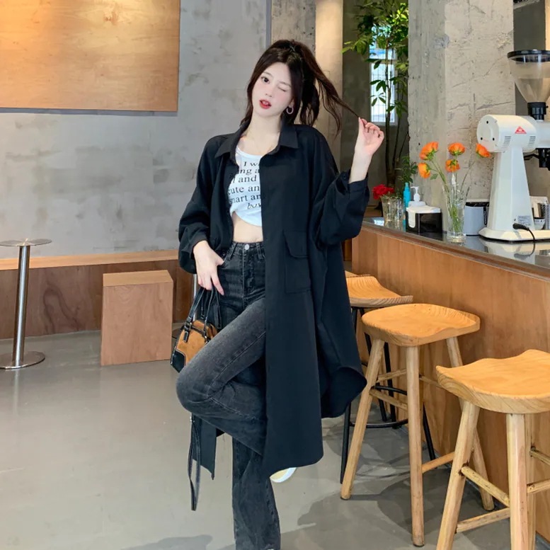 2color レディース ロングシャツコート アウター シャツジャケット 襟付き トレンチ 2color レディース ロングシャツコート アウター シャツジャケット 襟付き トレンチ