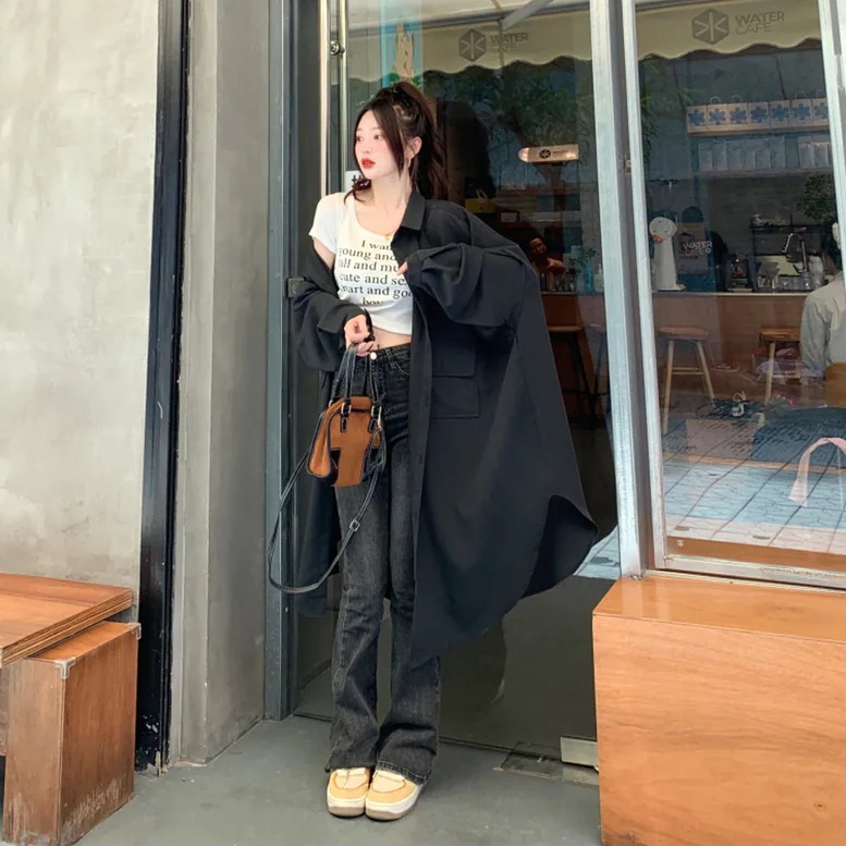 2color レディース ロングシャツコート アウター シャツジャケット 襟付き トレンチ 2color レディース ロングシャツコート アウター シャツジャケット 襟付き トレンチ