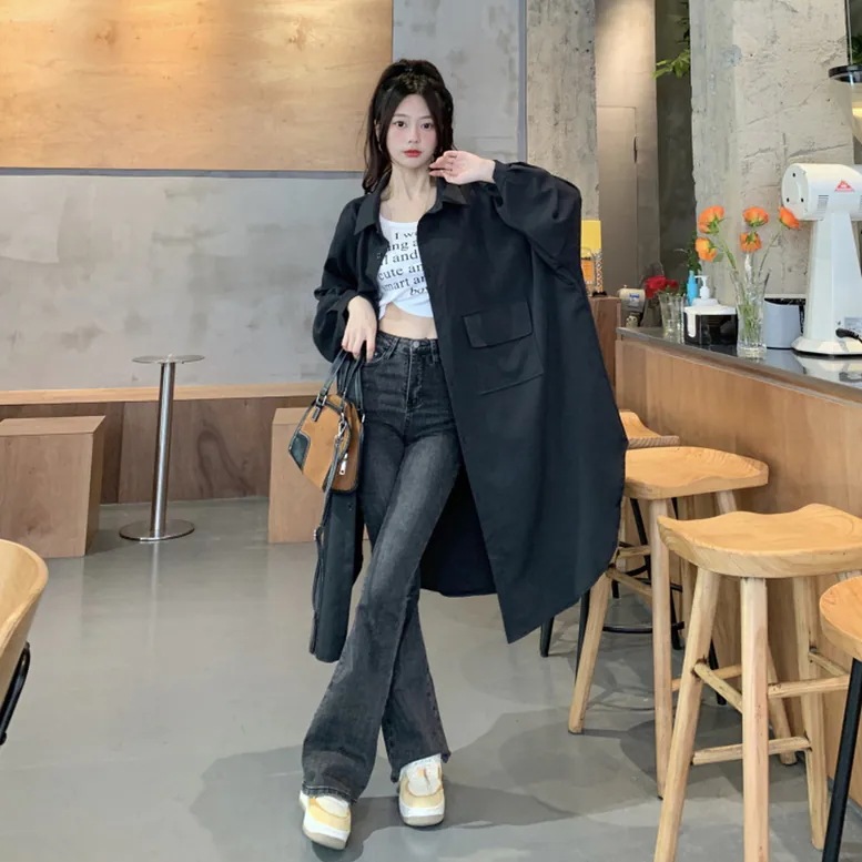 2color レディース ロングシャツコート アウター シャツジャケット 襟付き トレンチ 2color レディース ロングシャツコート アウター シャツジャケット 襟付き トレンチ