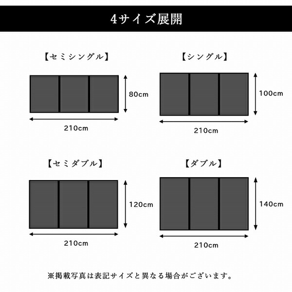 い草 マットレス 3つ折り セミダブル 約120x210cm ブラック 国産 抗菌 防臭 防音