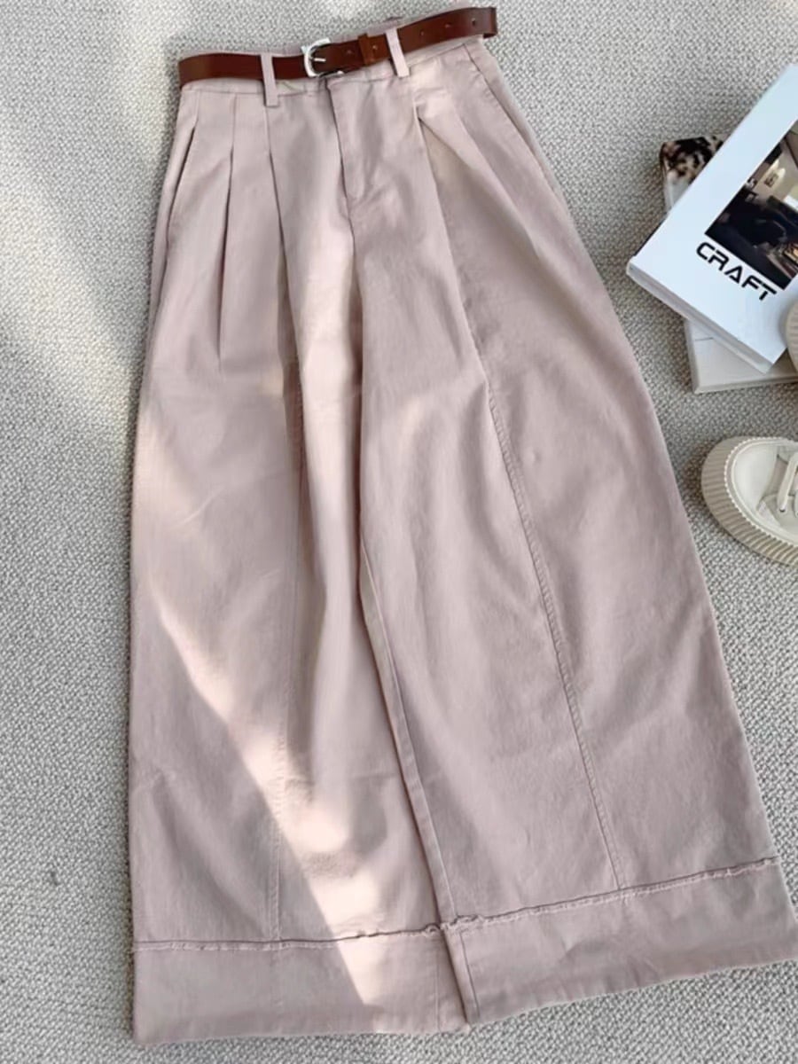 春の韓国風ハイウエストファッション無地レトロカールカジュアルワイドレッグパンツ女性用