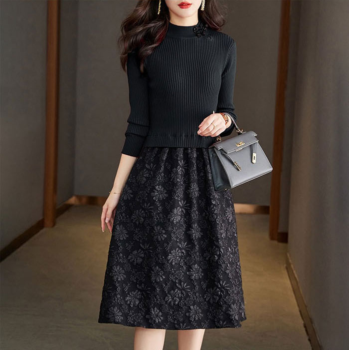 ニットワンピース ミモレ丈 膝丈 ワンピース 長袖 大きいサイズ 大人かわいい 美人 秋 冬 レディース 30代 40代 ブラック レッド ブラウン ドッキングワンピース ニット 柄 花柄 きれいめ ニットワンピース ミモレ丈 膝丈 ワンピース 長袖 大きいサイズ 大人かわいい 美人 秋 冬 レディース 30代 40代 ブラック レッド ブラウン ドッキングワンピース ニット 柄 花柄 きれいめ