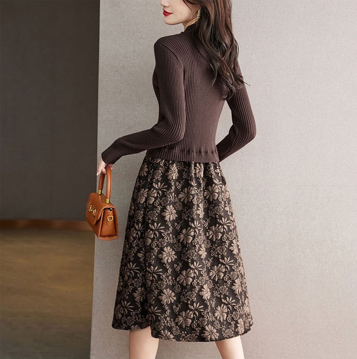 ニットワンピース ミモレ丈 膝丈 ワンピース 長袖 大きいサイズ 大人かわいい 美人 秋 冬 レディース 30代 40代 ブラック レッド ブラウン ドッキングワンピース ニット 柄 花柄 きれいめ ニットワンピース ミモレ丈 膝丈 ワンピース 長袖 大きいサイズ 大人かわいい 美人 秋 冬 レディース 30代 40代 ブラック レッド ブラウン ドッキングワンピース ニット 柄 花柄 きれいめ