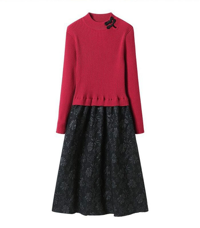 ニットワンピース ミモレ丈 膝丈 ワンピース 長袖 大きいサイズ 大人かわいい 美人 秋 冬 レディース 30代 40代 ブラック レッド ブラウン ドッキングワンピース ニット 柄 花柄 きれいめ ニットワンピース ミモレ丈 膝丈 ワンピース 長袖 大きいサイズ 大人かわいい 美人 秋 冬 レディース 30代 40代 ブラック レッド ブラウン ドッキングワンピース ニット 柄 花柄 きれいめ