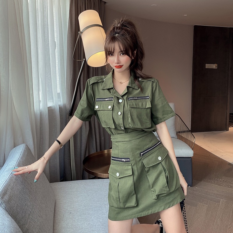 【セットアップ】半袖ジャケット＋ショートスカート ツーピース スーツ ジャケット ハイウエスト ２カラー a3220