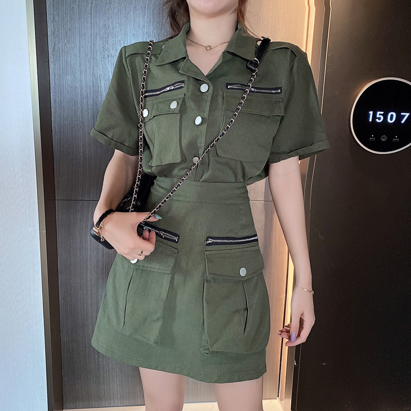 【セットアップ】半袖ジャケット＋ショートスカート ツーピース スーツ ジャケット ハイウエスト ２カラー a3220