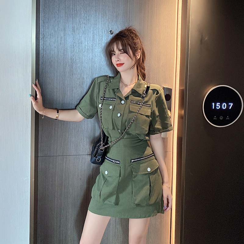 【セットアップ】半袖ジャケット＋ショートスカート ツーピース スーツ ジャケット ハイウエスト ２カラー a3220