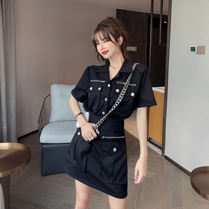 【セットアップ】半袖ジャケット＋ショートスカート ツーピース スーツ ジャケット ハイウエスト ２カラー a3220