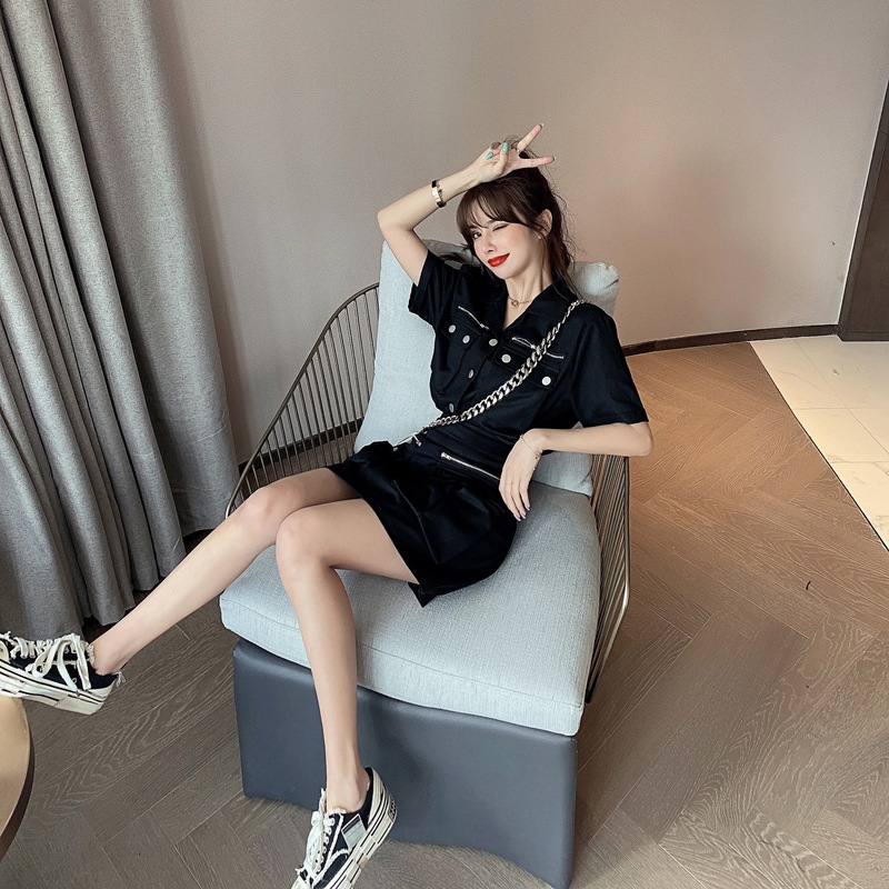 【セットアップ】半袖ジャケット＋ショートスカート ツーピース スーツ ジャケット ハイウエスト ２カラー a3220