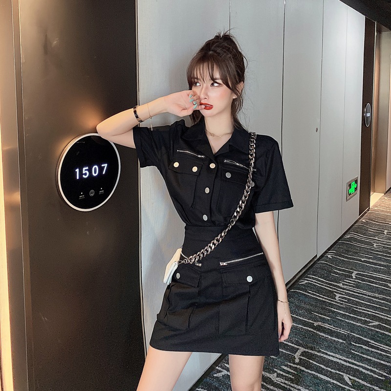 【セットアップ】半袖ジャケット＋ショートスカート ツーピース スーツ ジャケット ハイウエスト ２カラー a3220