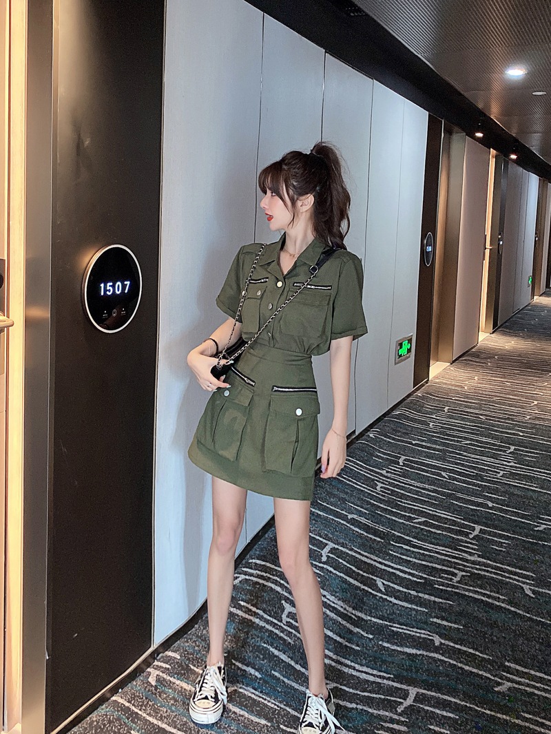 【セットアップ】半袖ジャケット＋ショートスカート ツーピース スーツ ジャケット ハイウエスト ２カラー a3220