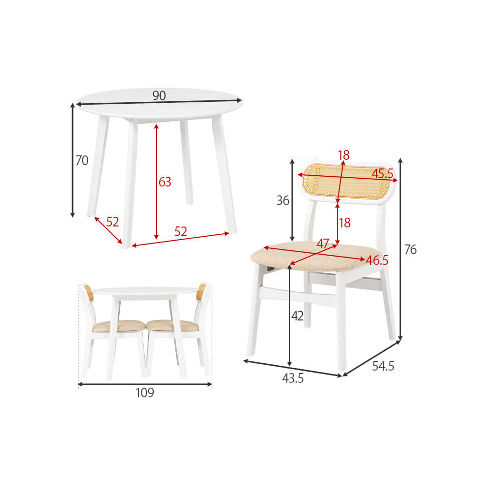 ダイニング３点セット　ダイニングテーブルセット　ラタン　チェア　２脚セット　丸テーブル　３点セット　幅９０ｃｍ　２人用　かごめ編