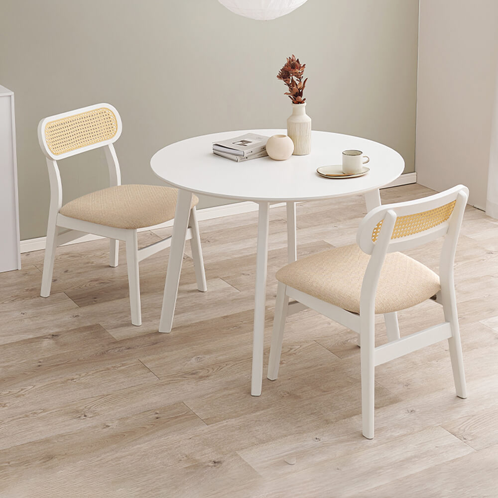 ダイニング３点セット　ダイニングテーブルセット　ラタン　チェア　２脚セット　丸テーブル　３点セット　幅９０ｃｍ　２人用　かごめ編