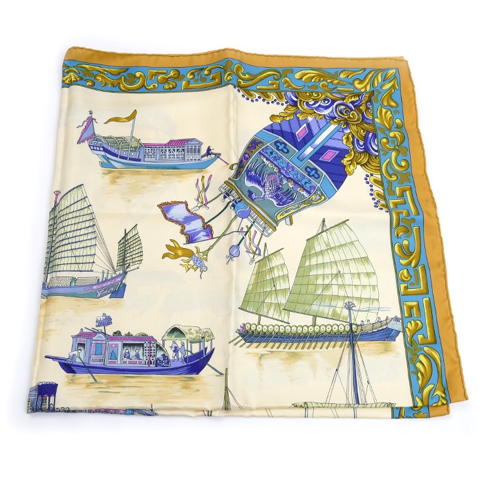 HERMES エルメス カレ90 JUNQUES ET SAMPANS 船 スカーフ マルチ