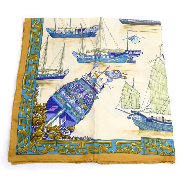 HERMES エルメス カレ90 JUNQUES ET SAMPANS 船 スカーフ マルチ