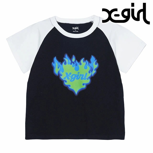 メール便 バーニングハート ラグランショートスリーブ ベイビーTシャツ [105243011008] S/S BABY TEE レディース トップス 半袖 ショート丈 BLACK